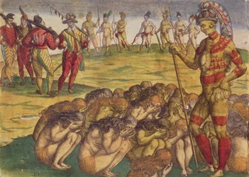 Capture of the Aztecs by the Spanish Colonists, book illustration, c.1550